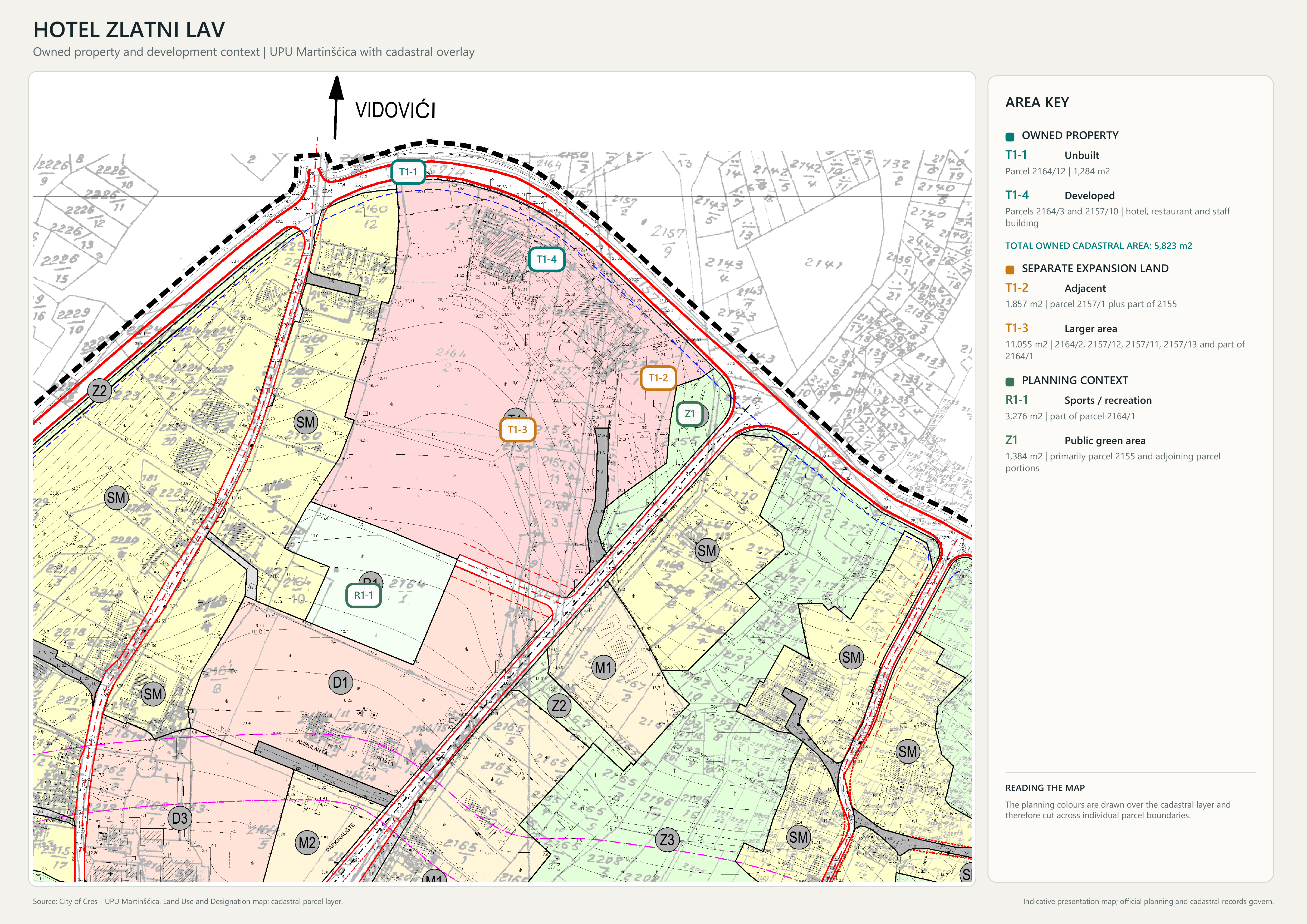 UPU Martinšćica cadastral overview showing the owned property and development context